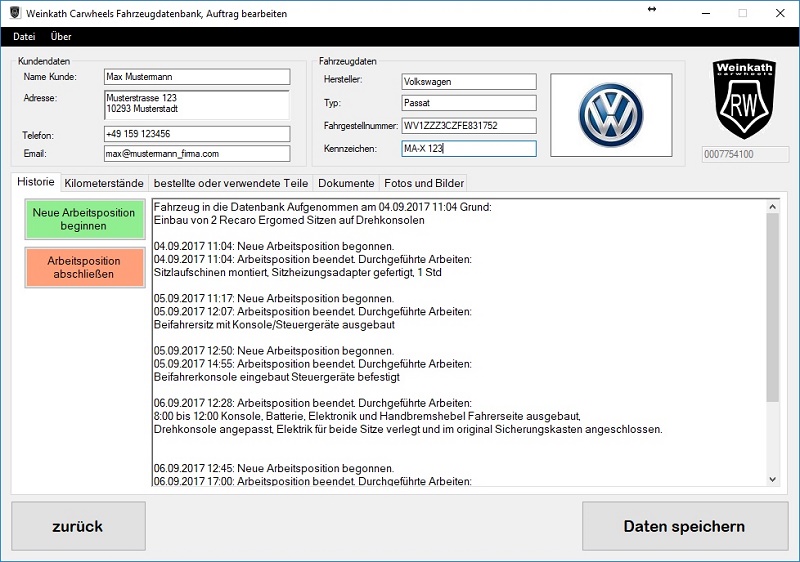 RFID Kundendatenbank und Fahrzeugmanagementsystem für Weinkath Automotive